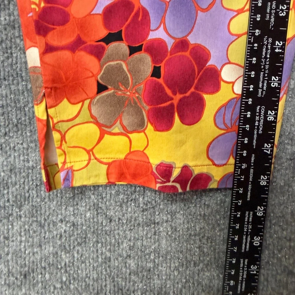 Talbots Pants Womens 8 Yellow Orange Purple Floral Print Cotton Stretch Side Zip